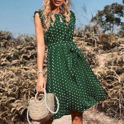 VEIGGARA | Robe midi royale avec imprimé à pois