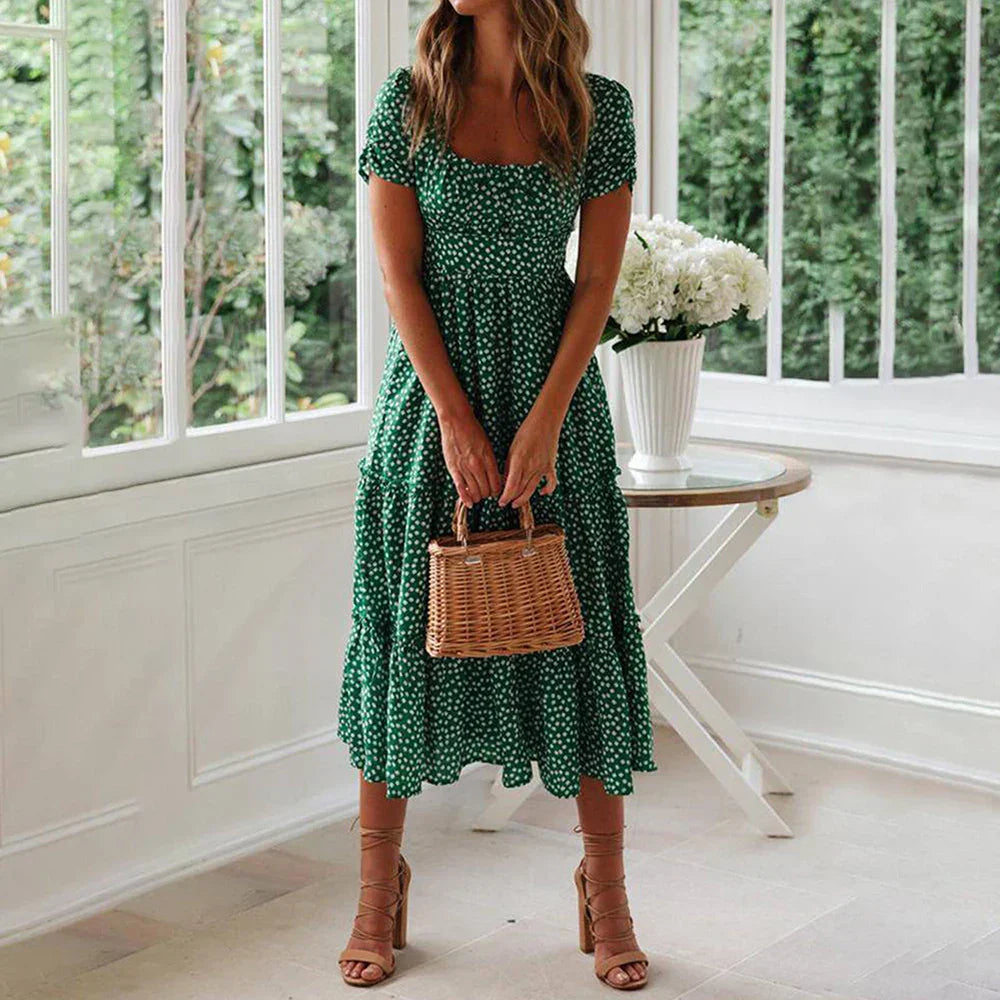 VEIGGARA | Robe florale bohème à manches courtes