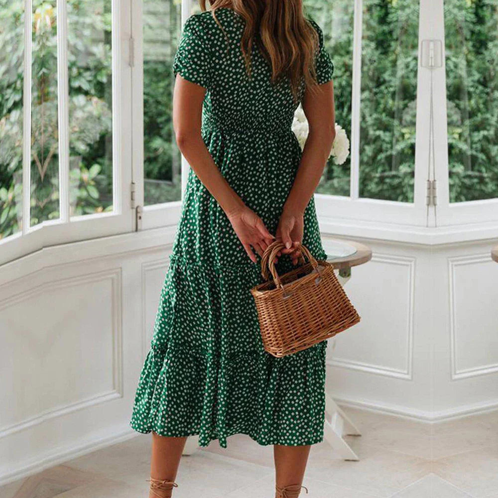 VEIGGARA | Robe florale bohème à manches courtes