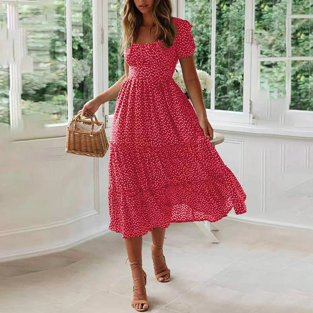 VEIGGARA | Robe florale bohème à manches courtes
