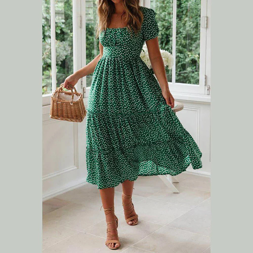 VEIGGARA | Robe florale bohème à manches courtes