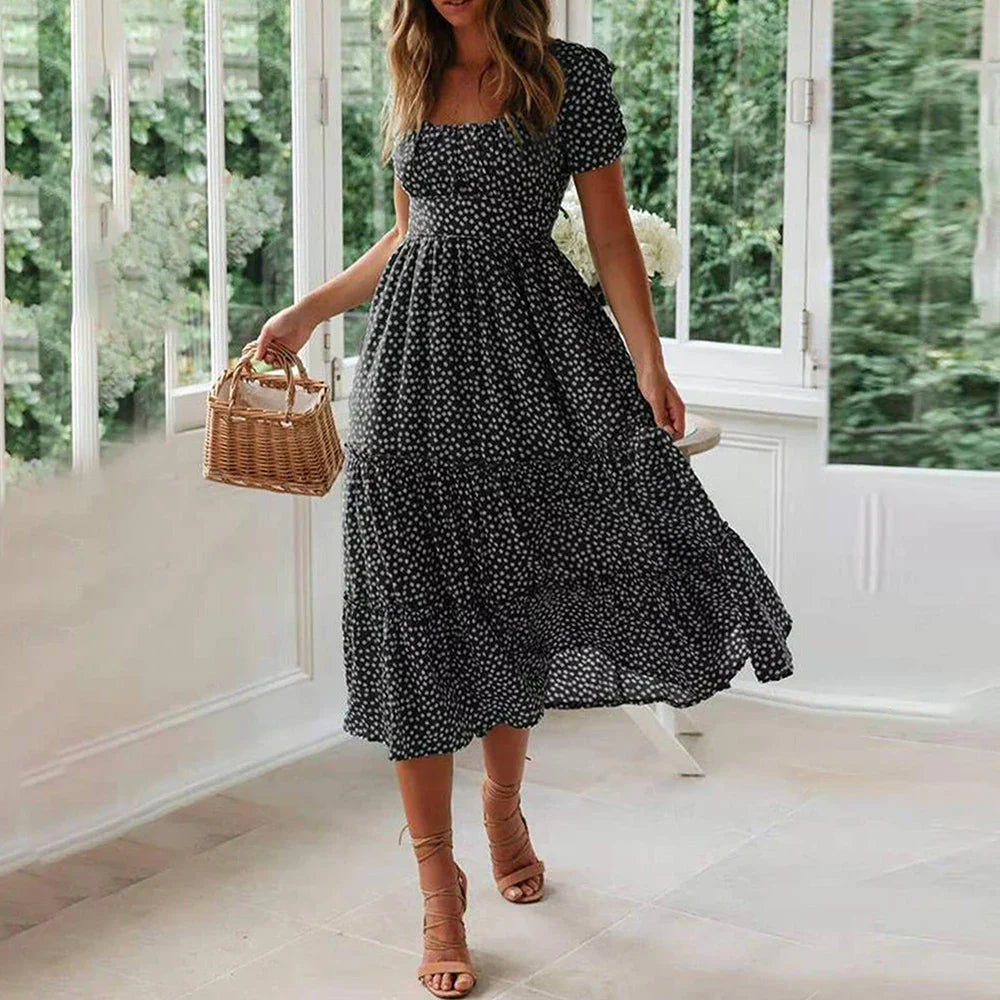 VEIGGARA | Robe florale bohème à manches courtes
