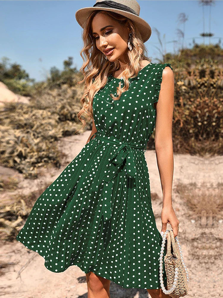 VEIGGARA | Robe midi royale avec imprimé à pois