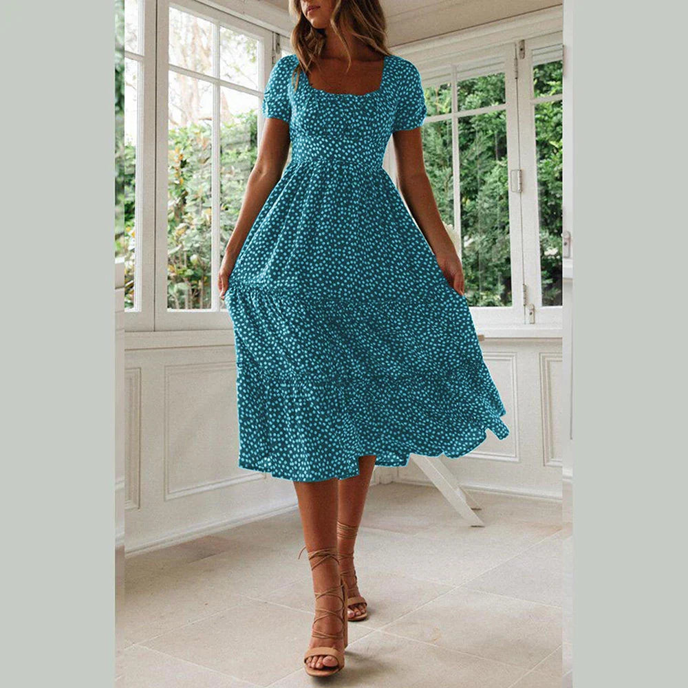 VEIGGARA | Robe florale bohème à manches courtes